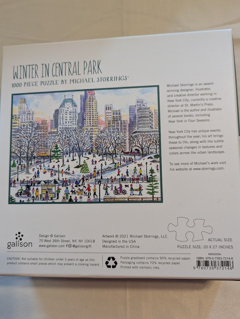 Winter In Central Park 1000 Piece Jigsaw Puzzle By Galison - Picture 2 of 7